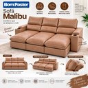 Ver imagem 2 de Sofá 3 Lugares 2,30m Retrátil e Reclinável Malibu Bom Pastor Castor Veludo PU