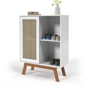 Ver imagem 2 de Balcao Alto Aparador Buffet com Porta de Correr Rattan Pés em Madeira Branco