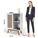 Ver imagem 3 de Balcao Alto Aparador Buffet com Porta de Correr Rattan Pés em Madeira Branco