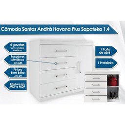 Cômoda de Quarto 1.4 Plus 1 Porta e 4 Gavetas Castanha/Off White - Santos Andirá - 2