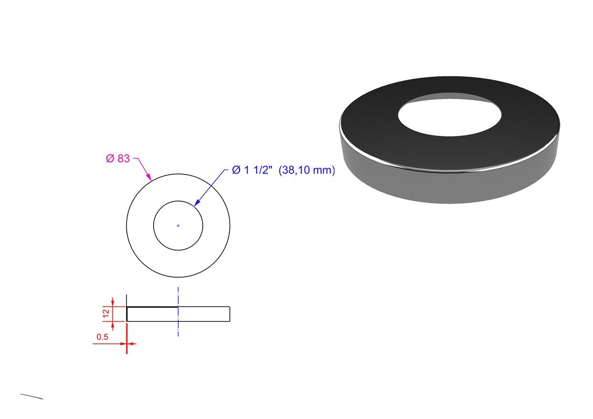 Jogo 4 Canoplas Redonda de 1.1/2" Inox 304 Acabamento: Escovado - 3