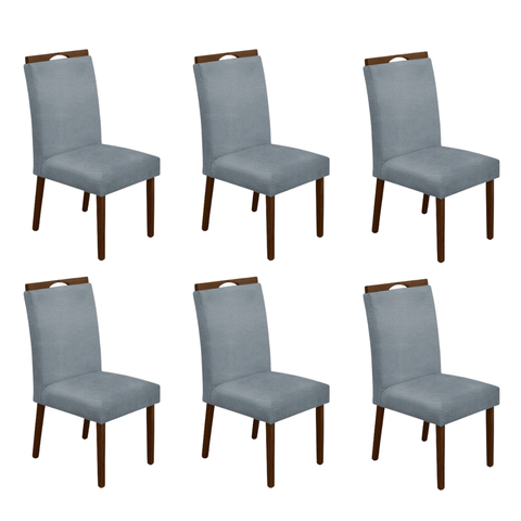 Kit 6 Cadeiras de Jantar Madeira Maciça em Linho Heloísa Cor da Estrutura:mel;cor do Assento:cinza L