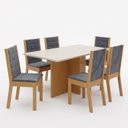 Ver imagem 2 de Conjunto Sala de Jantar Mesa Lana 160cm Tampo MDF Canto Reto 6 Cadeiras Evelin