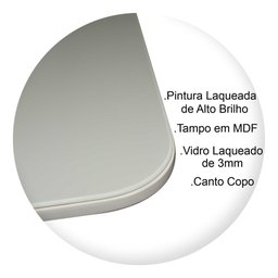 Somente Tampo Retangular Laqueado com Vidro 120x80 - Off White - 2
