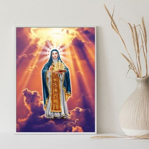 Quadro Decorativo Santa Edwiges 24x18cm - com Vidro:madeira Branca