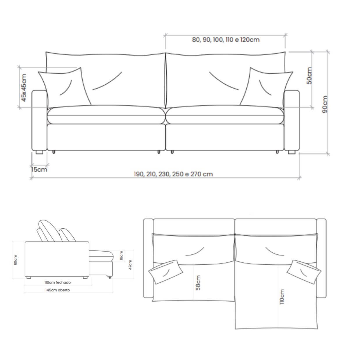 Sofá Cama Bélgica Retrátil e Reclínável 1,90m em Linho Diamond Premium Off White - Home Mobily - 4