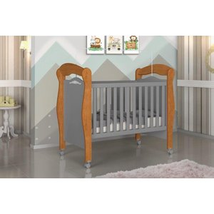 Berço Mini Cama PIMP 3 em 1 Com Suporte Para Véu e Rodízios Cor Nature/Cinza JA