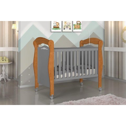 Berço Mini Cama PIMP 3 em 1 Com Suporte Para Véu e Rodízios Cor Nature/Cinza JA