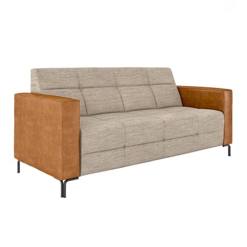 Sofá Living Decorativo Houston 2 Lugares 160cm Pés em Metal Linho/pu Bege/caramelo G33 - Gran Belo