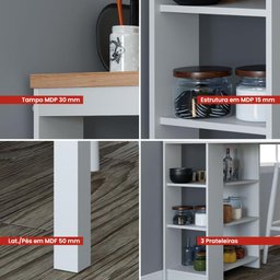 Bancada Cozinha Gourmet Ditália 3 Prateleiras CD-1022 cor:branco - 8
