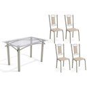 Ver imagem 1 de Conjunto: Mesa Sala Jantar Elba C/ Tampo de Vidro 120cm e 4 Cadeiras Florença Niquel - Courano Bege