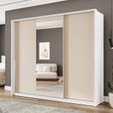 Ver imagem 1 de Guarda-roupa Casal Porto 3 Portas 4 Gavetas com Espelho Branco/creme - Politorno