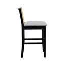Ver imagem 5 de Banqueta Média Pérola Madeira Maciça com Telinha c/ 62cm Altura - Preto Assento Estofado Linho Bege