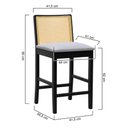 Ver imagem 2 de Banqueta Média Pérola Madeira Maciça com Telinha c/ 62cm Altura - Preto Assento Estofado Linho Bege