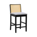 Ver imagem 1 de Banqueta Média Pérola Madeira Maciça com Telinha c/ 62cm Altura - Preto Assento Estofado Linho Bege