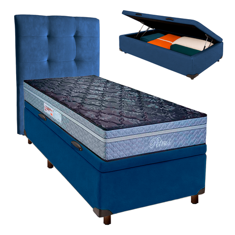 Kit Cama Box Bau + Cabeceira + Colchão Solteiro Molas Ensacadas - Petrus - Paropas