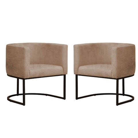 Kit 2 Poltronas Reforçada Decorativa Sala Estar Jantar Gabriela Base Ferro Preto Suede Capuccino