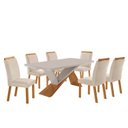 Ver imagem 2 de Conjunto Sala de Jantar Mesa Texas Tampo 180cm Canto Copo de MDF/Vidro e 6 Cad Athenas Off White/Creme/Marromle/Serig.