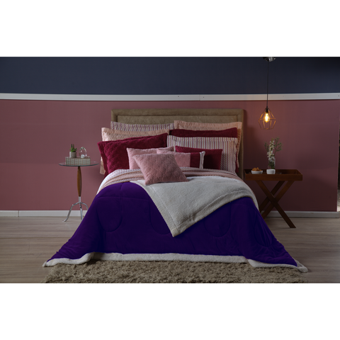 Cobredom Solteiro Dupla Face Sherpa:azul