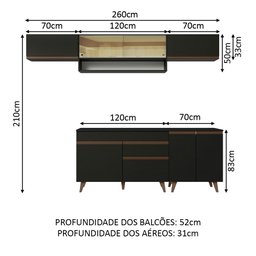 Armário de Cozinha Completa 260cm Preto Reims Madesa 11 - 4
