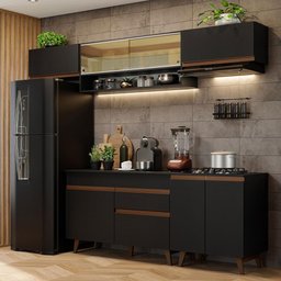 Armário de Cozinha Completa 260cm Preto Reims Madesa 11 - 2