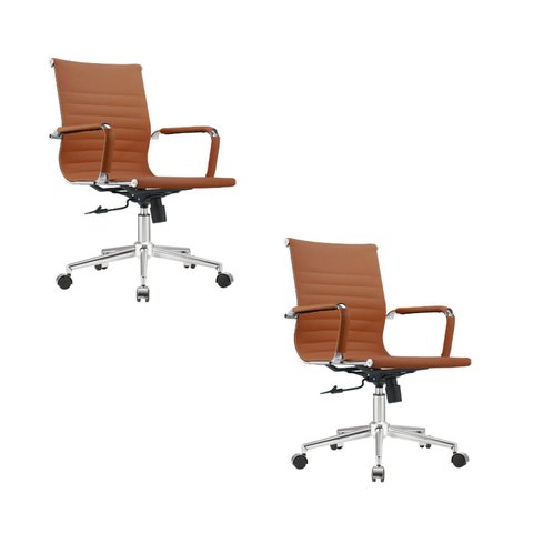 Kit com 2 Cadeiras Escritório Diretor Giratória Couro Ecológico Manhattan (Esteirinha)- Caramelo