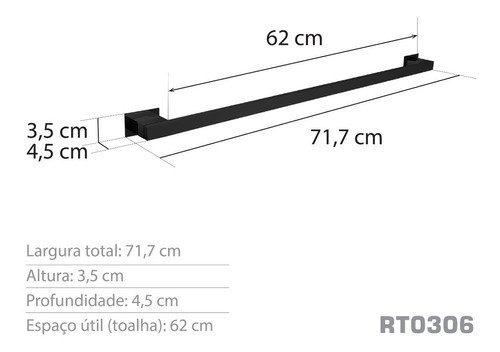 Toalheiro 70 Cm Inox Preto Fosco - Kromus Rt0306b - 3