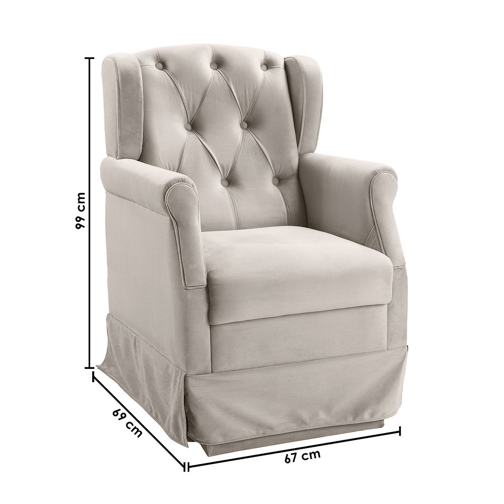 Poltrona Cadeira de Amamentação Balanço + Puff Ternura Veludo Bege Marfim - Speciale Home - 3