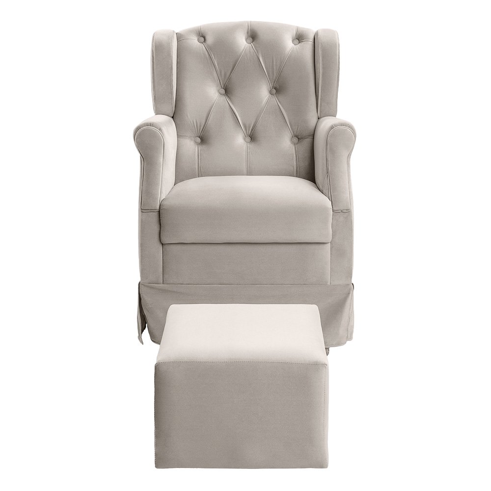 Poltrona Cadeira de Amamentação Balanço + Puff Ternura Veludo Bege Marfim - Speciale Home - 5