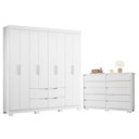 Ver imagem 1 de Guarda Roupa Casal com Cômoda Doble 8 Portas 10 Gavetas MDP Branco Albatroz Móveis