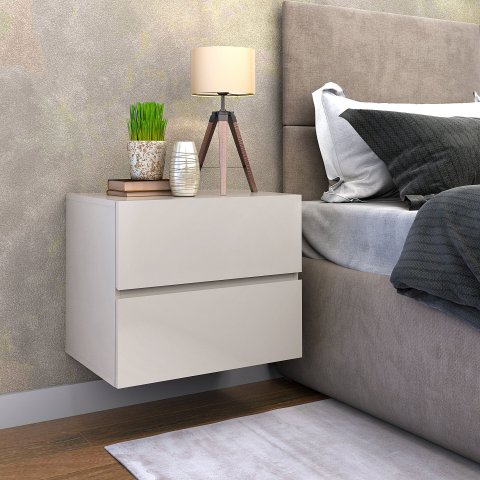Kit Mesa de Cabeceira Apoio Canto da Cama Parede Suspensa Eros 45 Off White