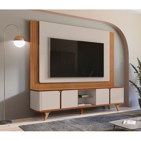 Rack com Painel Roma 217cm Marrom Off White - Casa D