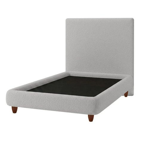 Cama Solteiro Pés Madeira Nami com Cabeceira Parise Bouclé Cinza Claro - Nexta Casa