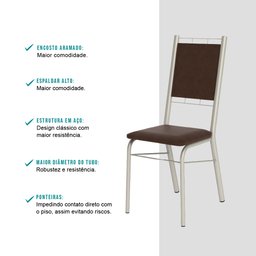 Conjunto 2 Cadeiras 1724 Tubo Prata Napa Marrom Escuro Carraro - 4
