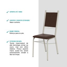 Conjunto 2 Cadeiras 1724 Tubo Prata Napa Marrom Escuro Carraro - 3