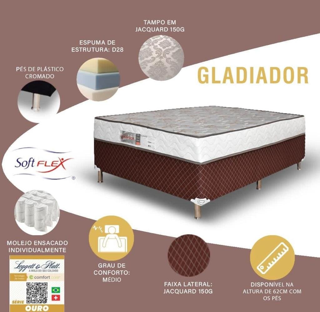 Cama Box Solteirão Gladiador Mola Ensacada Individual Acoplado Cinza Softflex - 4