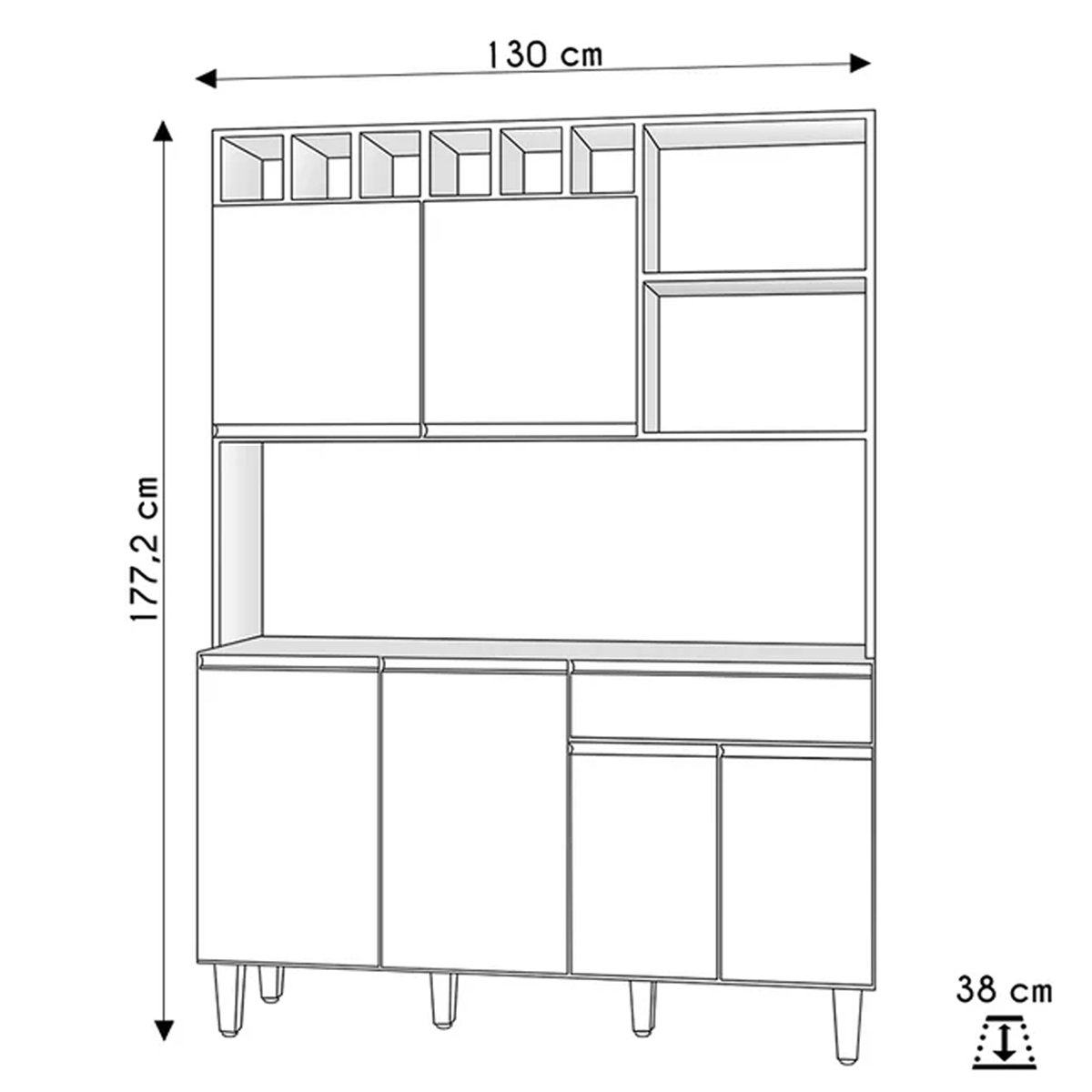 Armário Cozinha Compacta 6 Portas Alice 130cm Preto Fosco Ajl Móveis - 4