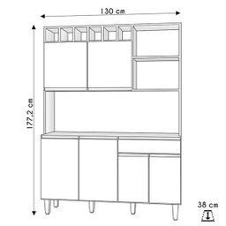 Armário Cozinha Compacta 6 Portas Alice 130cm Preto Fosco Ajl Móveis - 4