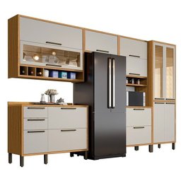 Cozinha Modulada Completa 6 Peças 12 Portas 4 Gavetas e Vidro Reflecta 100% Mdf Vicenza Espresso Móveis - 2