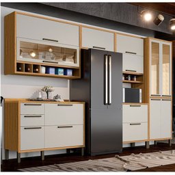 Cozinha Modulada Completa 6 Peças 12 Portas 4 Gavetas e Vidro Reflecta 100% Mdf Vicenza Espresso Móveis - 1