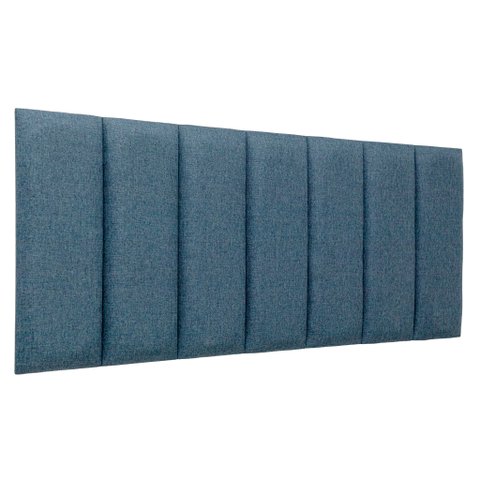 Cabeceira Casal Linho Azul Placa Modulada Estofada Ripada Adesiva