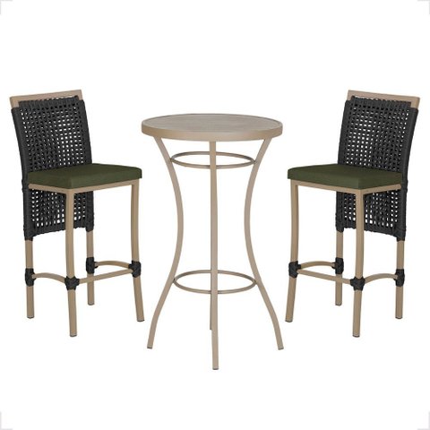 Mesa Bistro e 2 Banquetas Roma Fendi Corda Náutica 13 Trama Original
