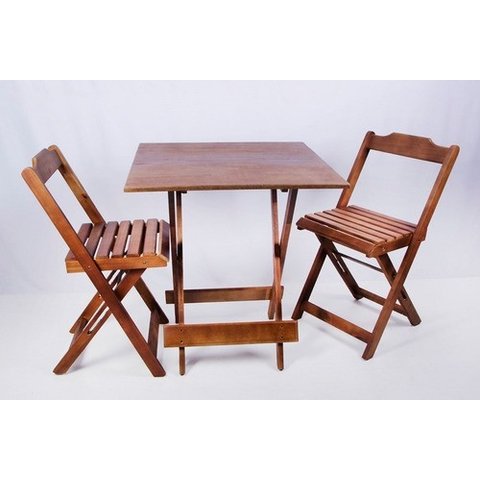 Conjunto Mesa de Madeira Dobrável com 2 Cadeiras - Imbuia