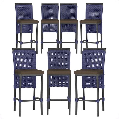 7 Banquetas em Alumínio Roma Preta Corda Náutica Tecido 9