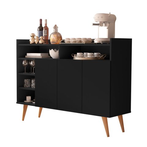 Buffet Aparador Celta Preto com Portas e Espaço Decorativo para Sala Moderna