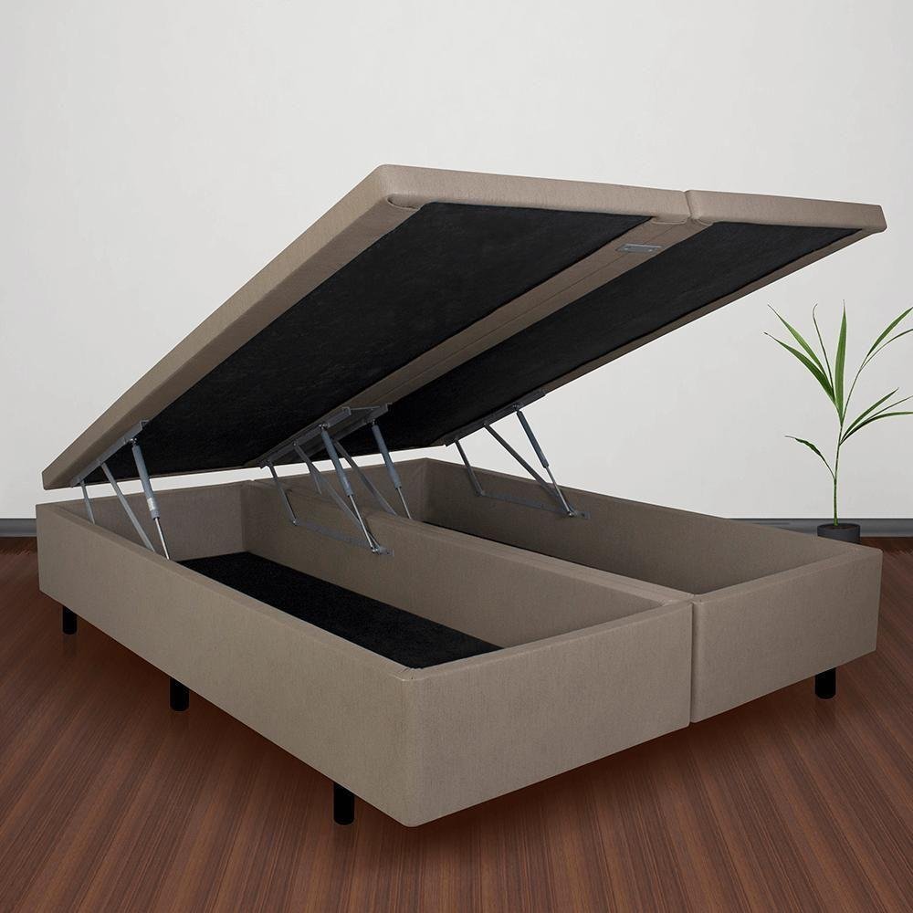 Cama Box Baú Queen 158x198x40cm Bege Com Pistão A Gás | MadeiraMadeira