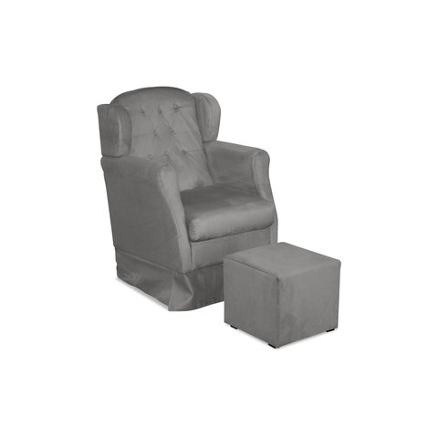 Puff e Poltrona Amamentação Balanço Quarto Baby Suede Cinza - Incasa Decor