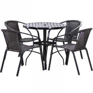 Conjunto 4 Cadeiras e Mesa Floripa Tampo Ripado em Alumínio para Piscina Trama Original