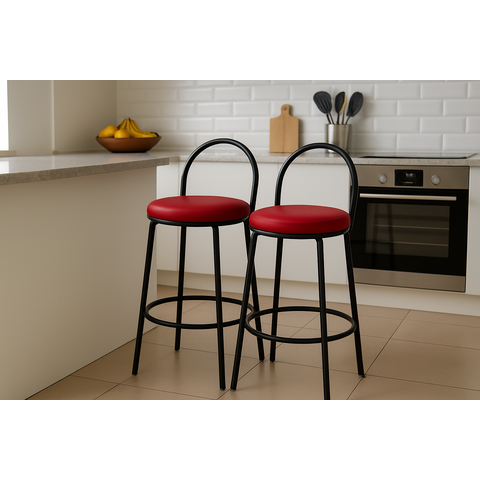 Kit 2 Bancos Redondo de Aço com 44cm de Altura:vermelho