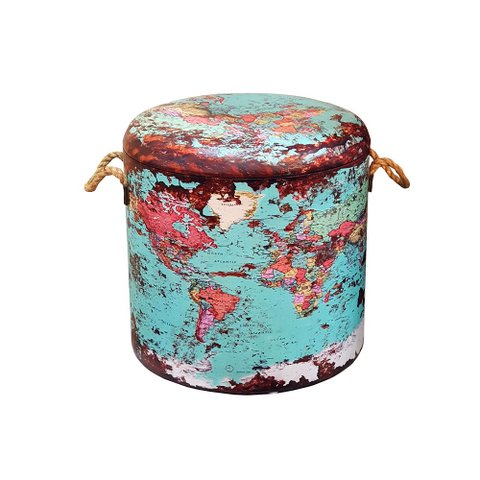 Baú Caixa Organizadora Decorativa Puff Vintage Mapa Mundi G